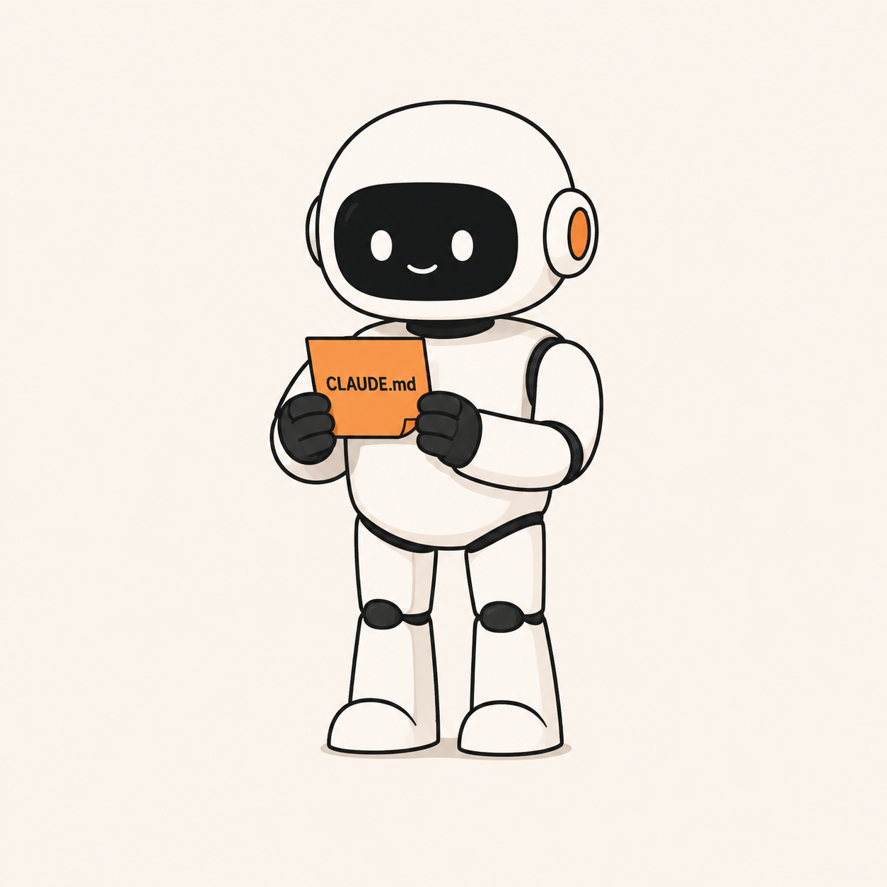 Robot holding a CLAUDE.md note